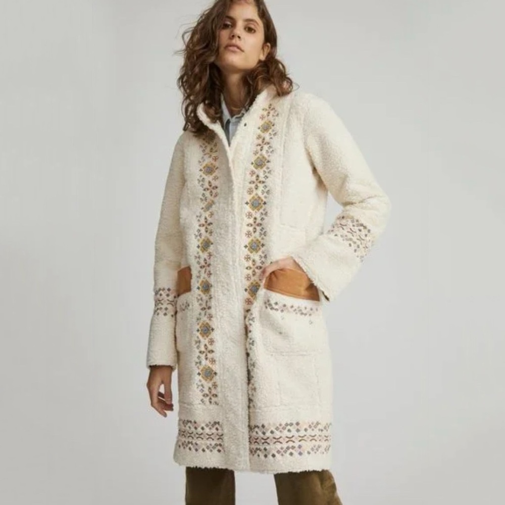 Anthropologie Maeve Embroidered Sherpa Coat with Pockets Size 12 from 2022